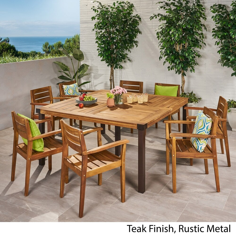 Set da pranzo da esterno Stockton da 8 posti in legno di acacia di Christopher Knight Home