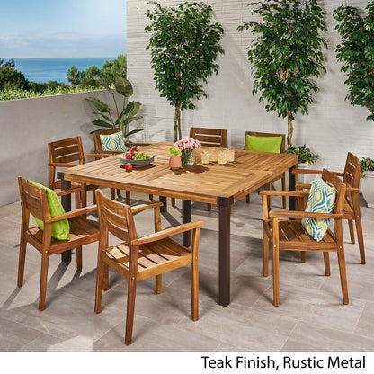 Set da pranzo da esterno Stockton da 8 posti in legno di acacia di Christopher Knight Home