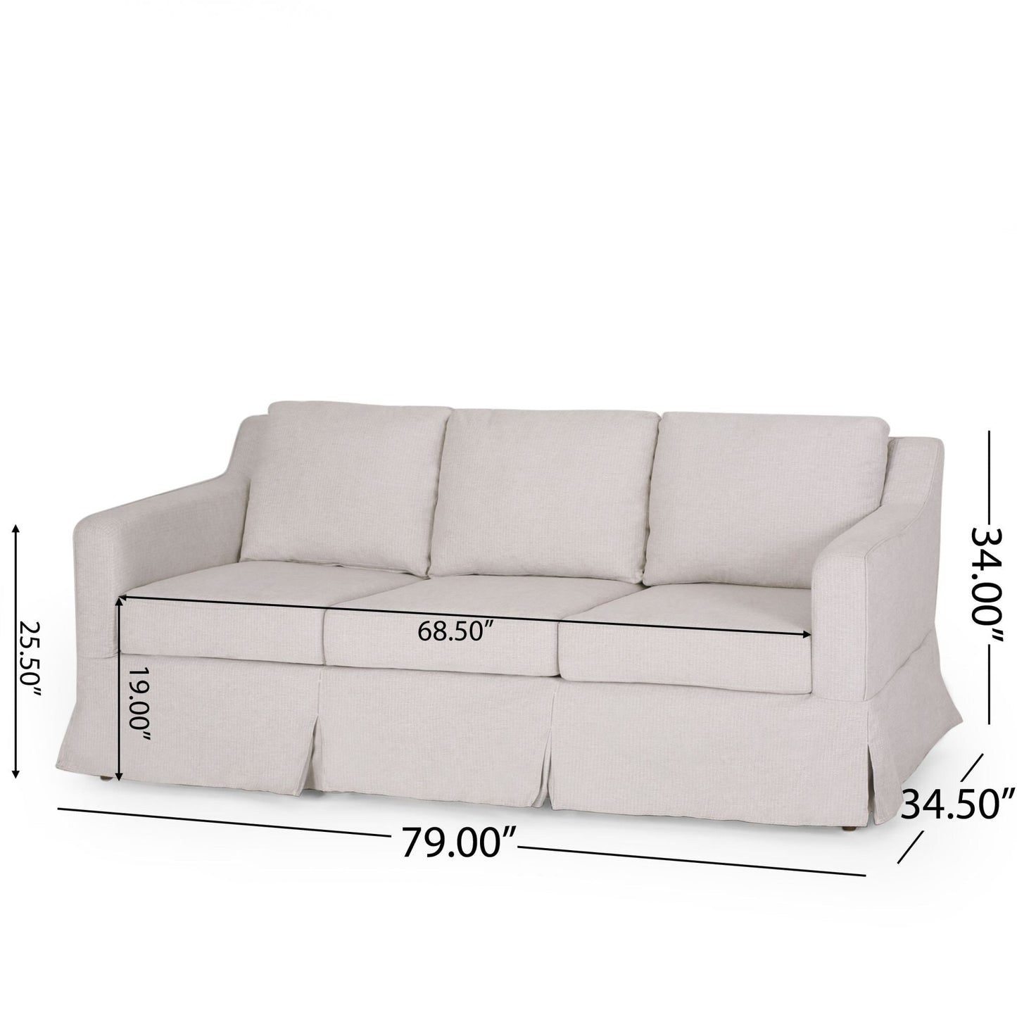 Divano a 3 posti in tessuto a righe con braccioli incassati