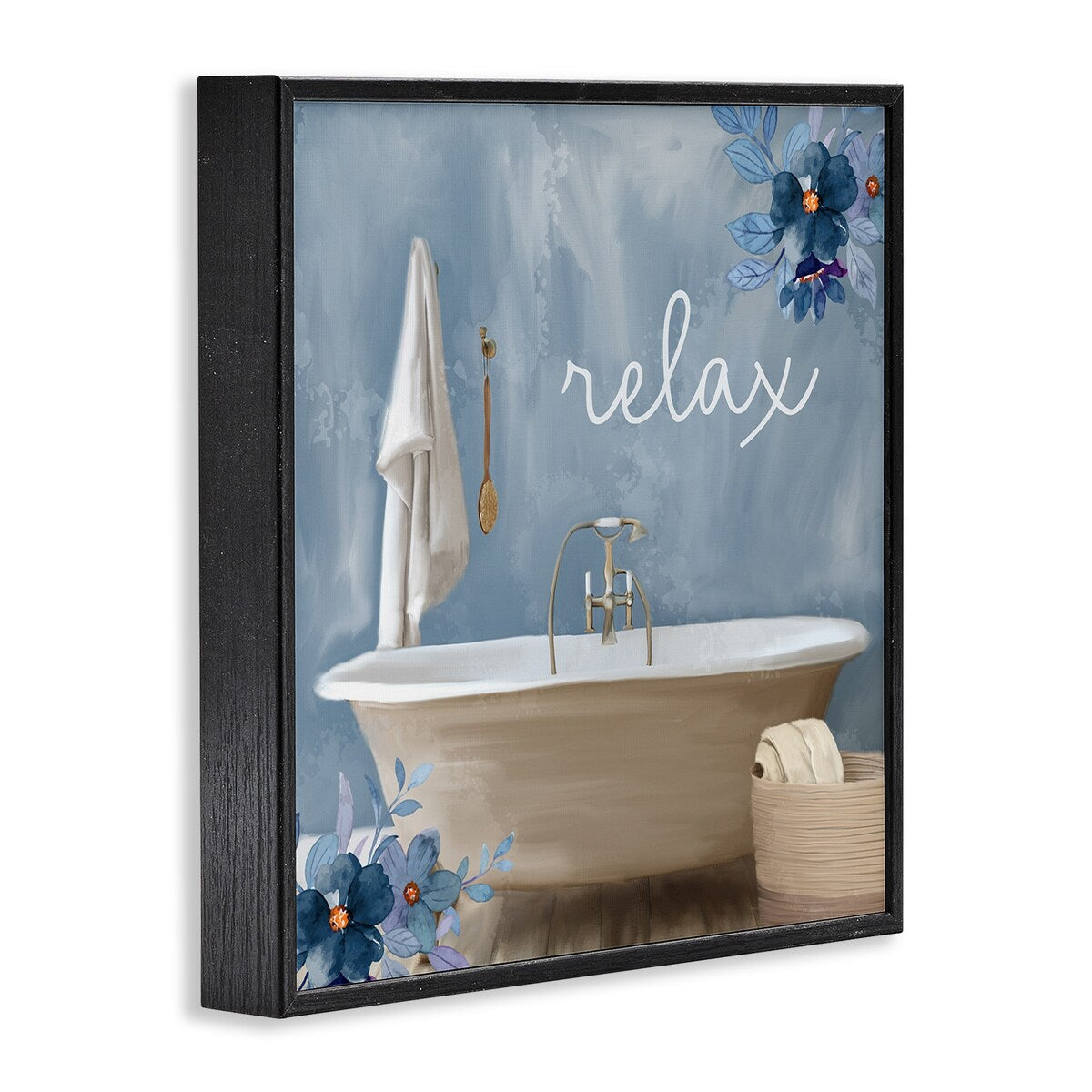 Stupell Blue Floral Relax Bathroom Scene Framed Giclée Textured Wall Art, Design di Kim Allen