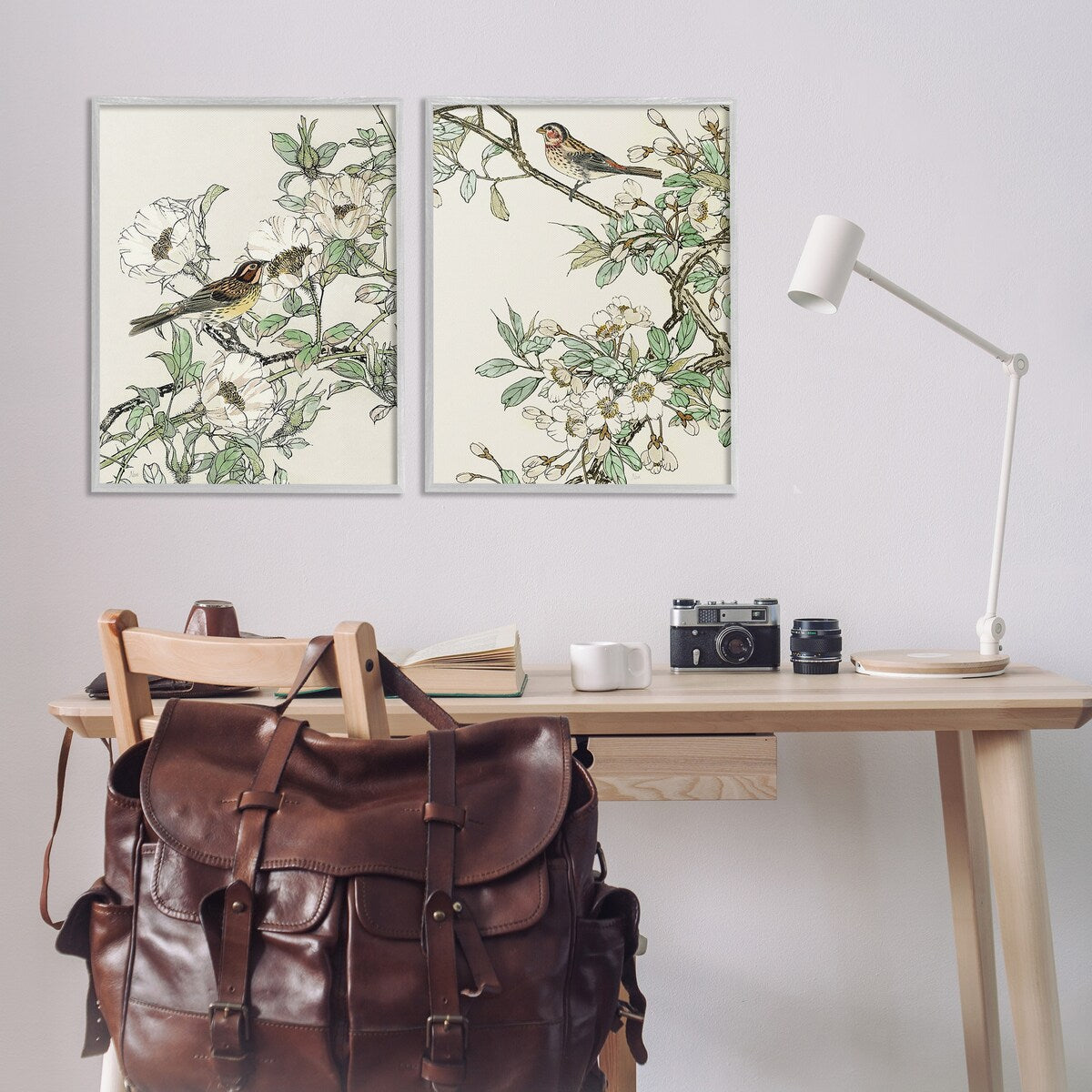 Stupell Classic Sparrow on Blossoms, set di 2 pezzi con cornice Giclée, design di Nan