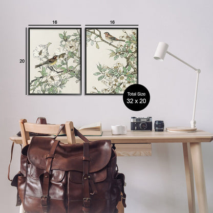 Stupell Classic Sparrow on Blossoms, set di 2 pezzi con cornice Giclée, design di Nan