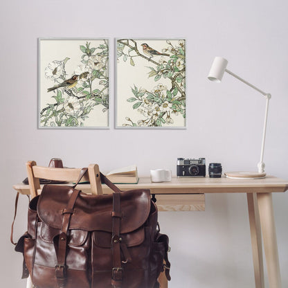 Stupell Classic Sparrow on Blossoms, set di 2 pezzi con cornice Giclée, design di Nan