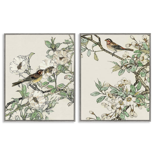 Stupell Classic Sparrow on Blossoms, set di 2 pezzi con cornice Giclée, design di Nan