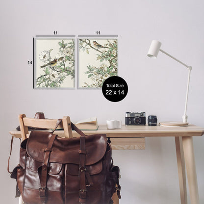 Stupell Classic Sparrow on Blossoms, set di 2 pezzi con cornice Giclée, design di Nan