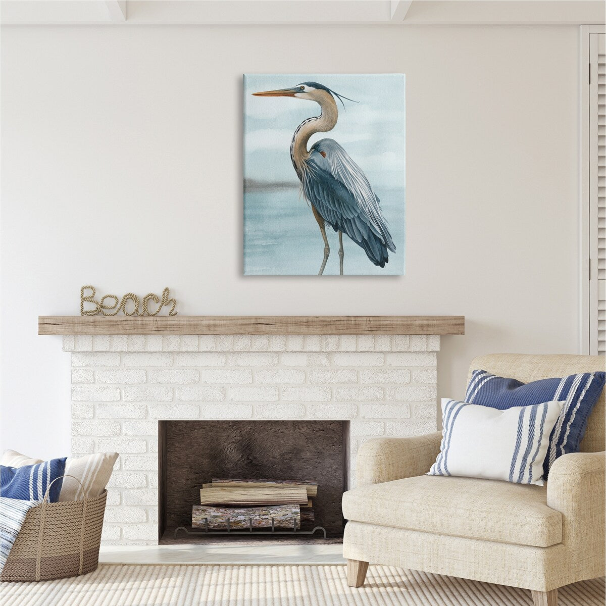 Stupell Heron Bird on Beach Canvas Wall Art Design di Grace Popp