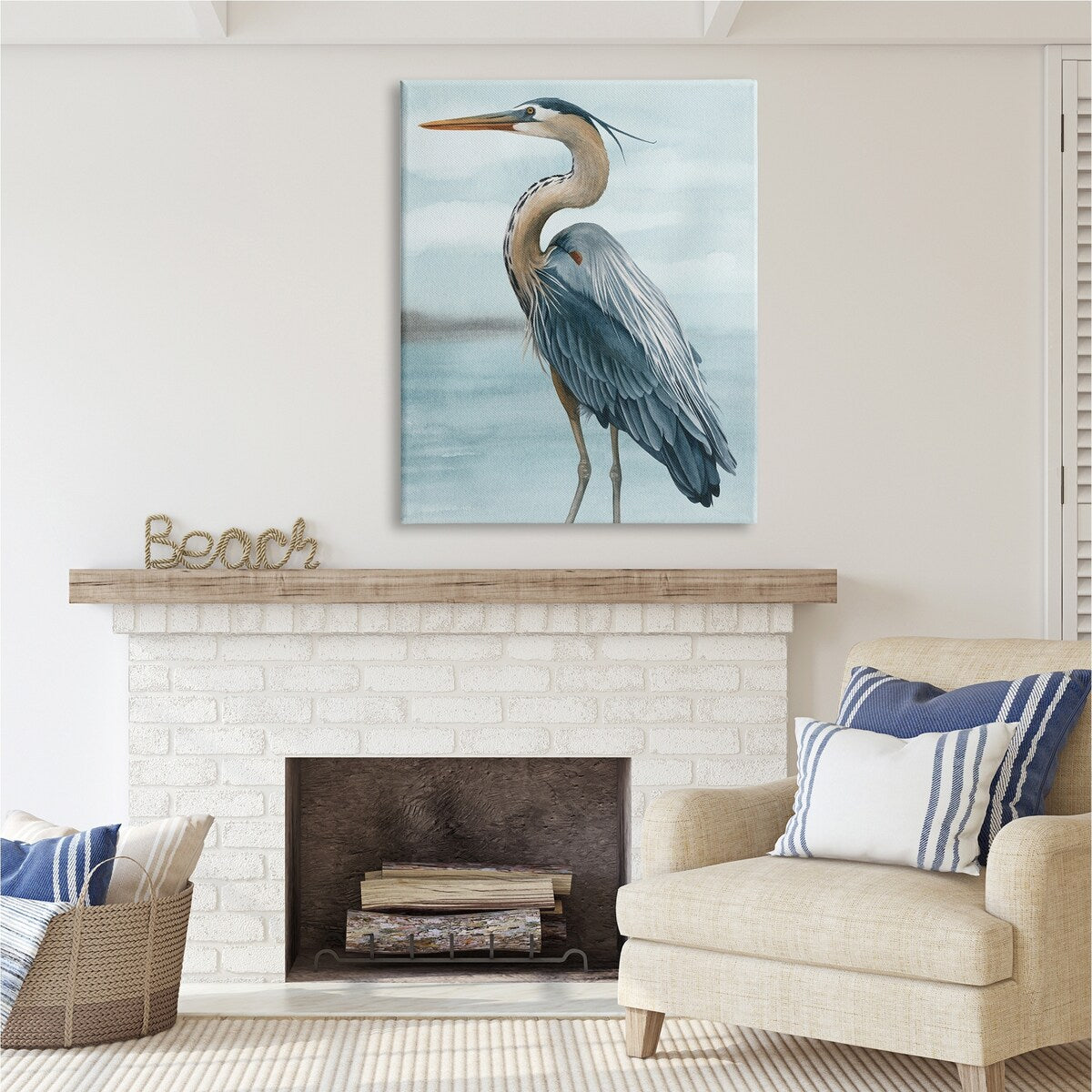 Stupell Heron Bird on Beach Canvas Wall Art Design di Grace Popp