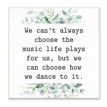 Stupell - Citazione ispiratrice sulla vita musicale, composizione botanica mista, decorazione da parete in legno, design di Lettered and Lined - Bianco