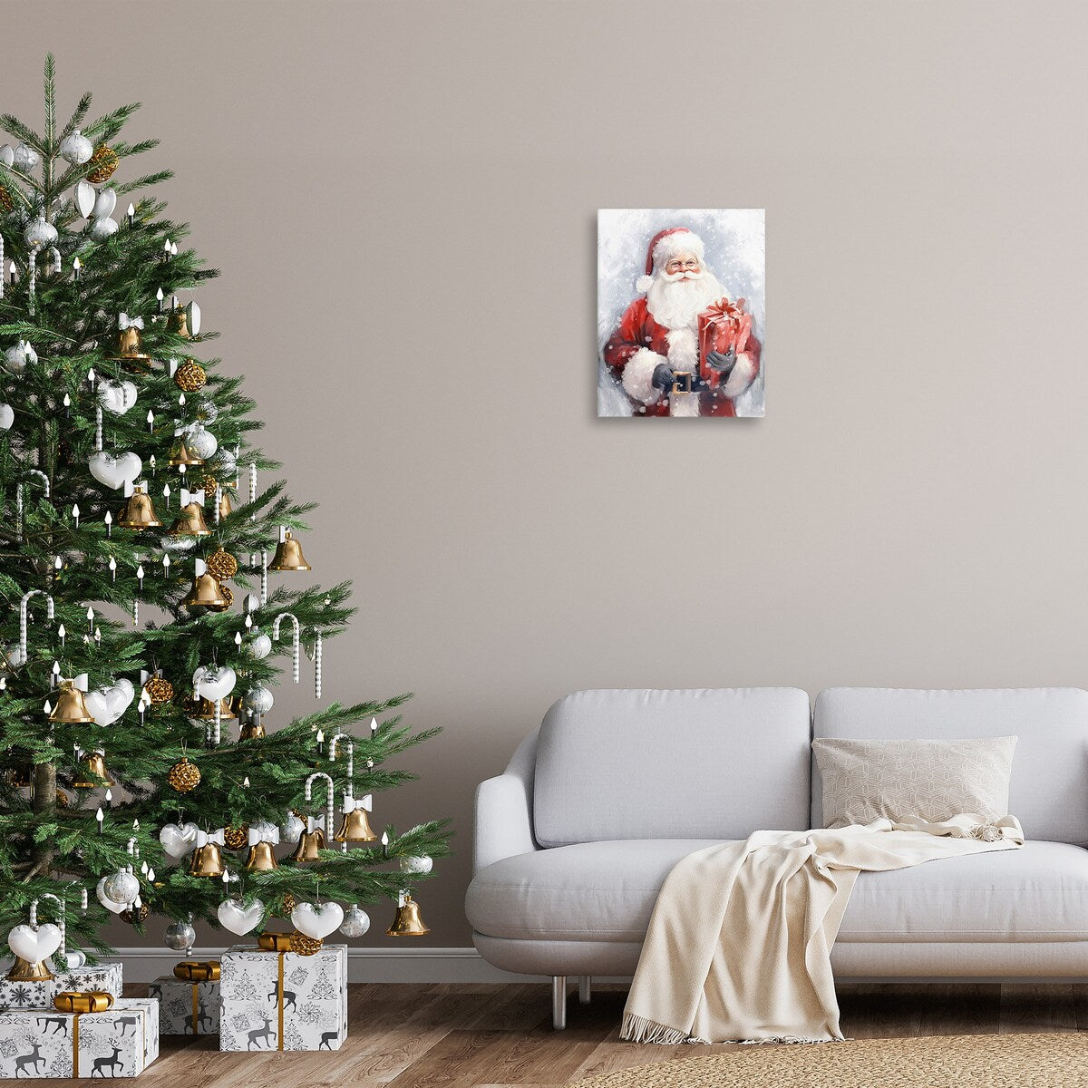 Stupell Babbo Natale con regalo rosso, tela da parete, design di Ramona Murdock