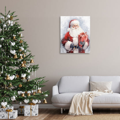 Stupell Babbo Natale con regalo rosso, tela da parete, design di Ramona Murdock