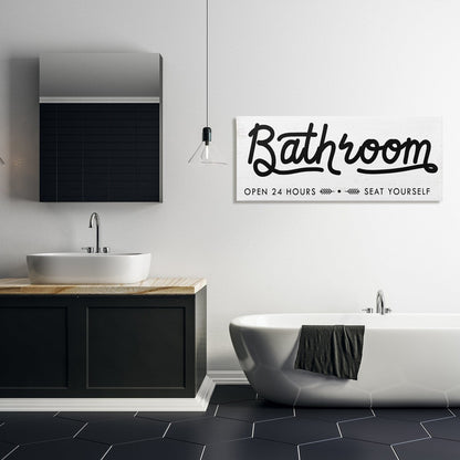 Stupell Seat Yourself, cartello da bagno minimalista, arte murale su tela bianca e nera