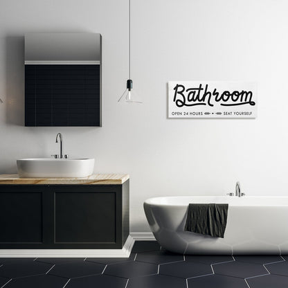 Stupell Seat Yourself, cartello da bagno minimalista, arte murale su tela bianca e nera
