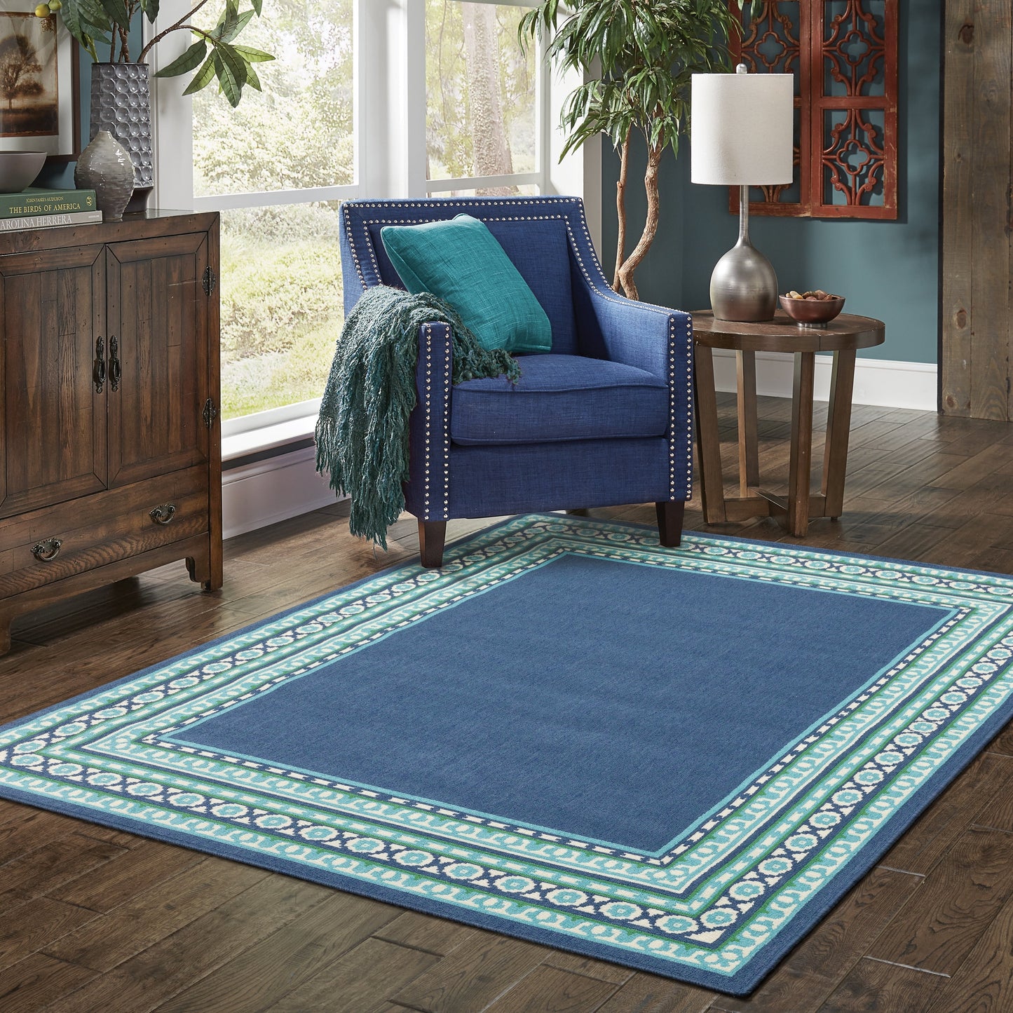 Tappeto per interni/esterni con bordo verde blu navy di Style Haven Martinque~