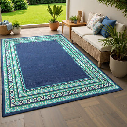 Tappeto per interni/esterni con bordo verde blu navy di Style Haven Martinque~