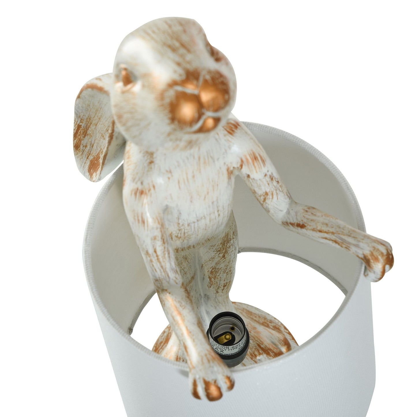 Lampada da scrivania StyleCraft Malta in rame chiaro e bianco lavato a forma di coniglio