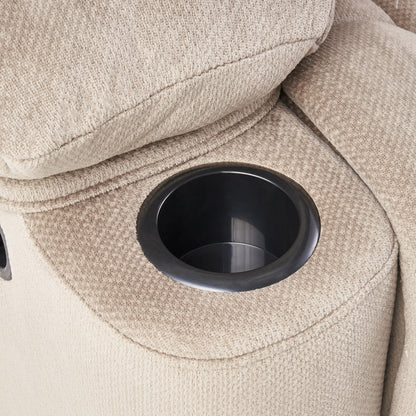 Elegante poltrona reclinabile manuale con rivestimento in tessuto morbido, imbottitura morbida e doppio portabicchieri