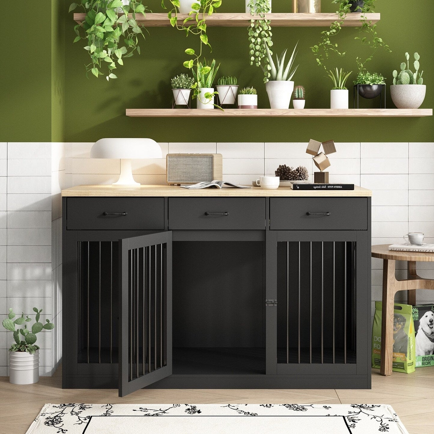 Elegante mobile in legno per cuccia per cani con contenitore, 3 cassetti