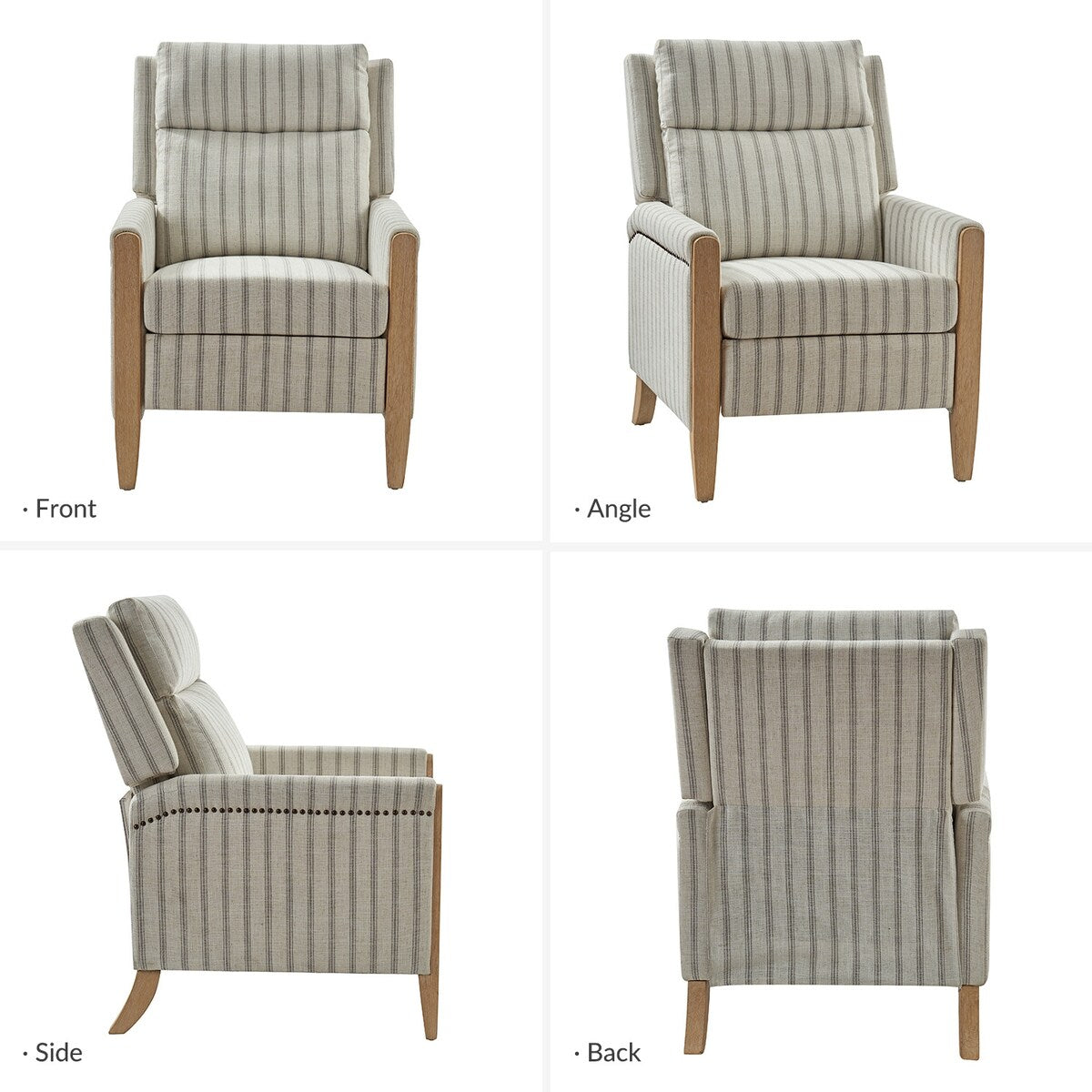 Poltrona reclinabile manuale Suares Transitional Nailhead con gambe in legno massello, set da 2 di HULALA HOME