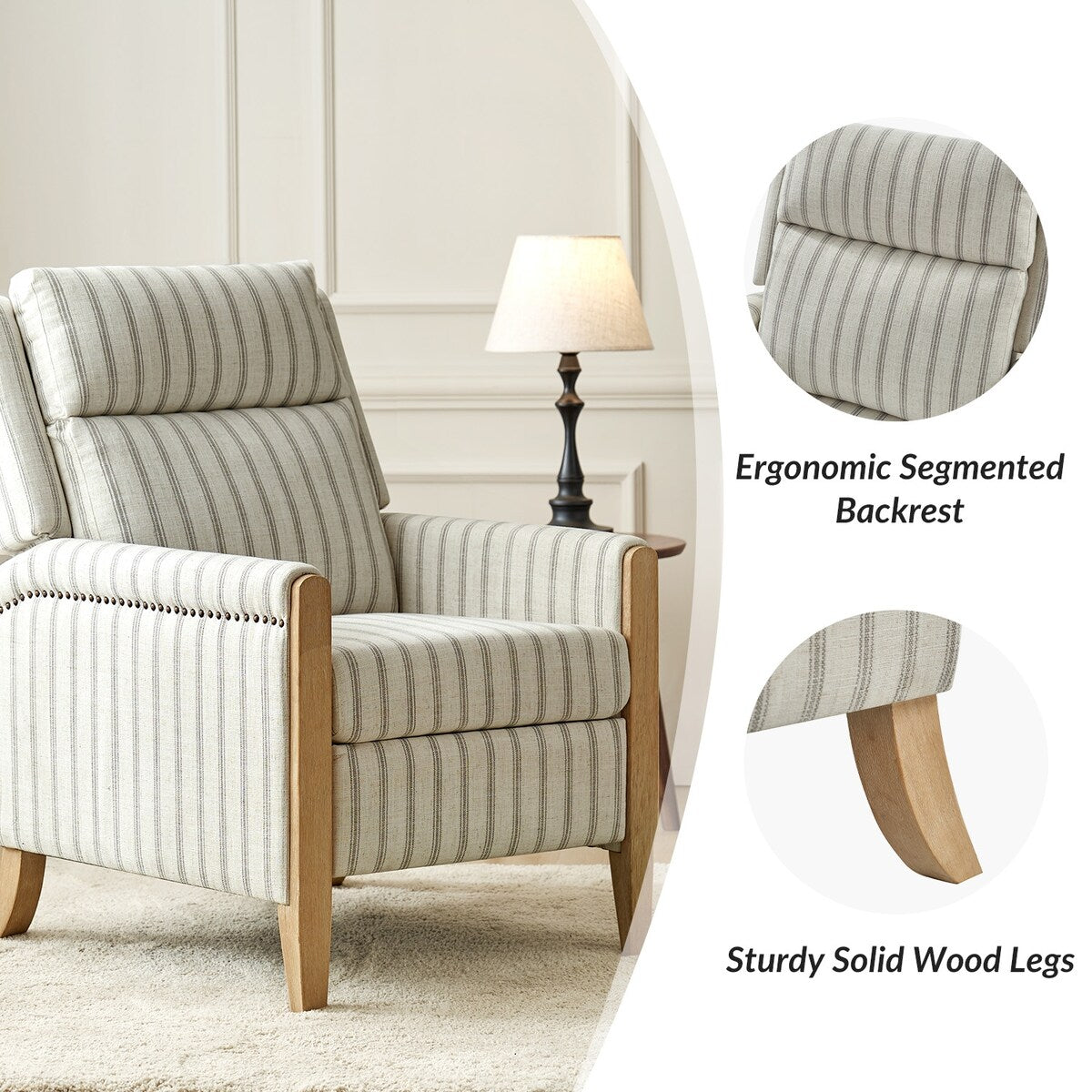 Poltrona reclinabile manuale Suares Transitional Nailhead con gambe in legno massello, set da 2 di HULALA HOME
