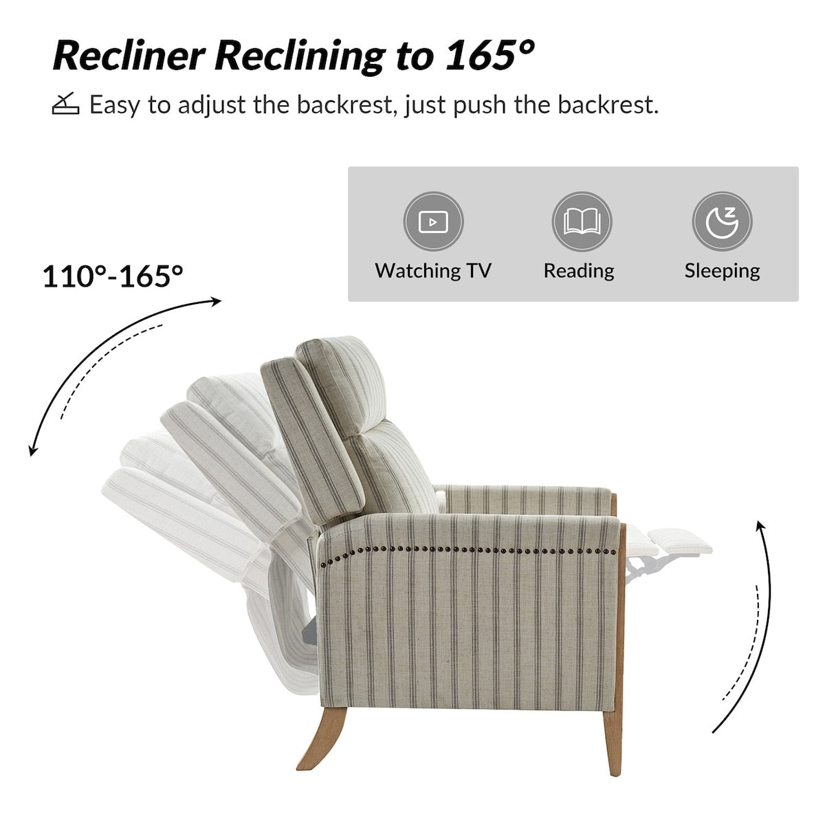 Poltrona reclinabile manuale Suares Transitional Nailhead con gambe in legno massello, set da 2 di HULALA HOME