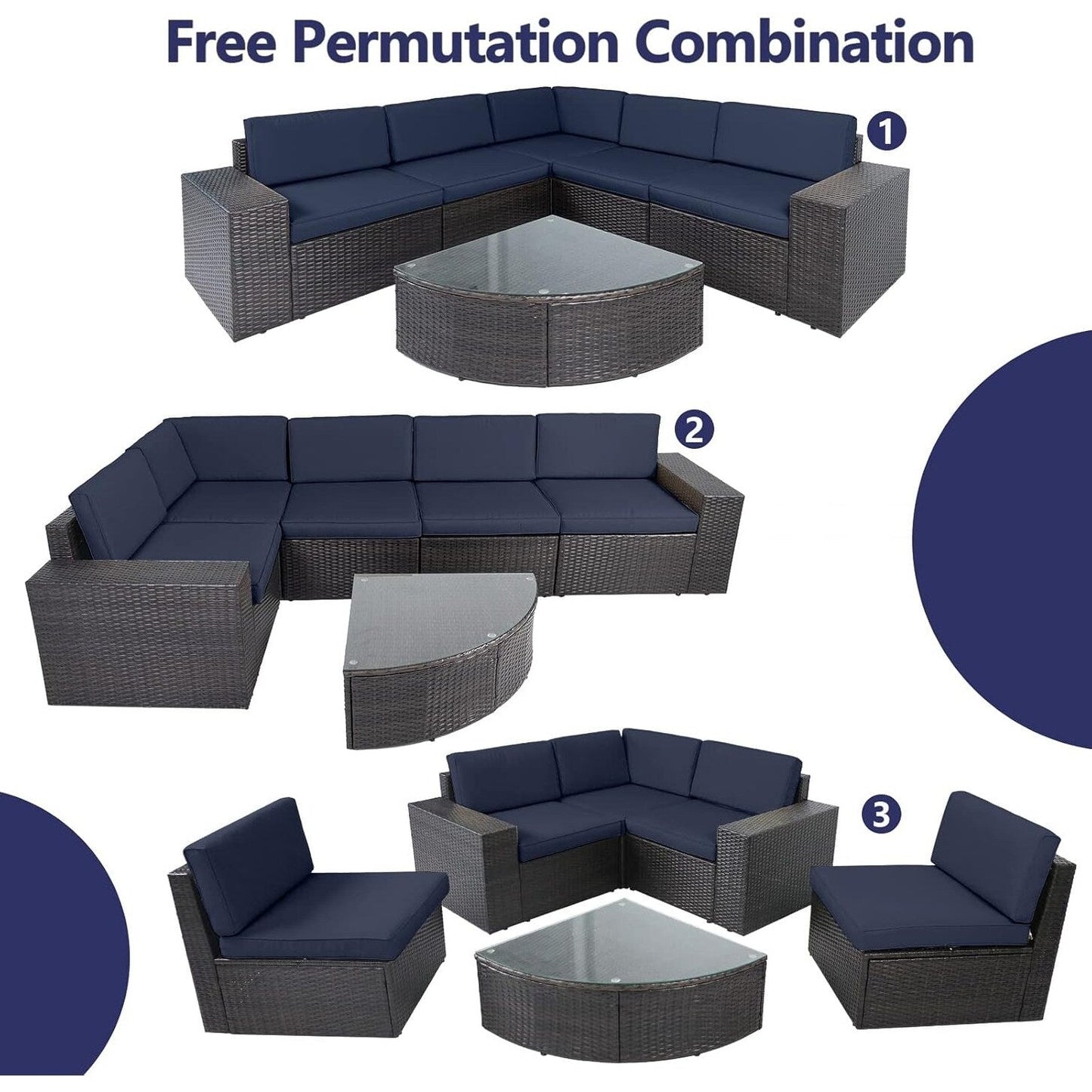 Set di divani componibili in rattan marrone da 6 pezzi Suncrown per esterni con tavolo