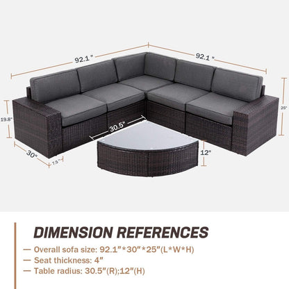 Set di divani componibili in rattan marrone da 6 pezzi Suncrown per esterni con tavolo