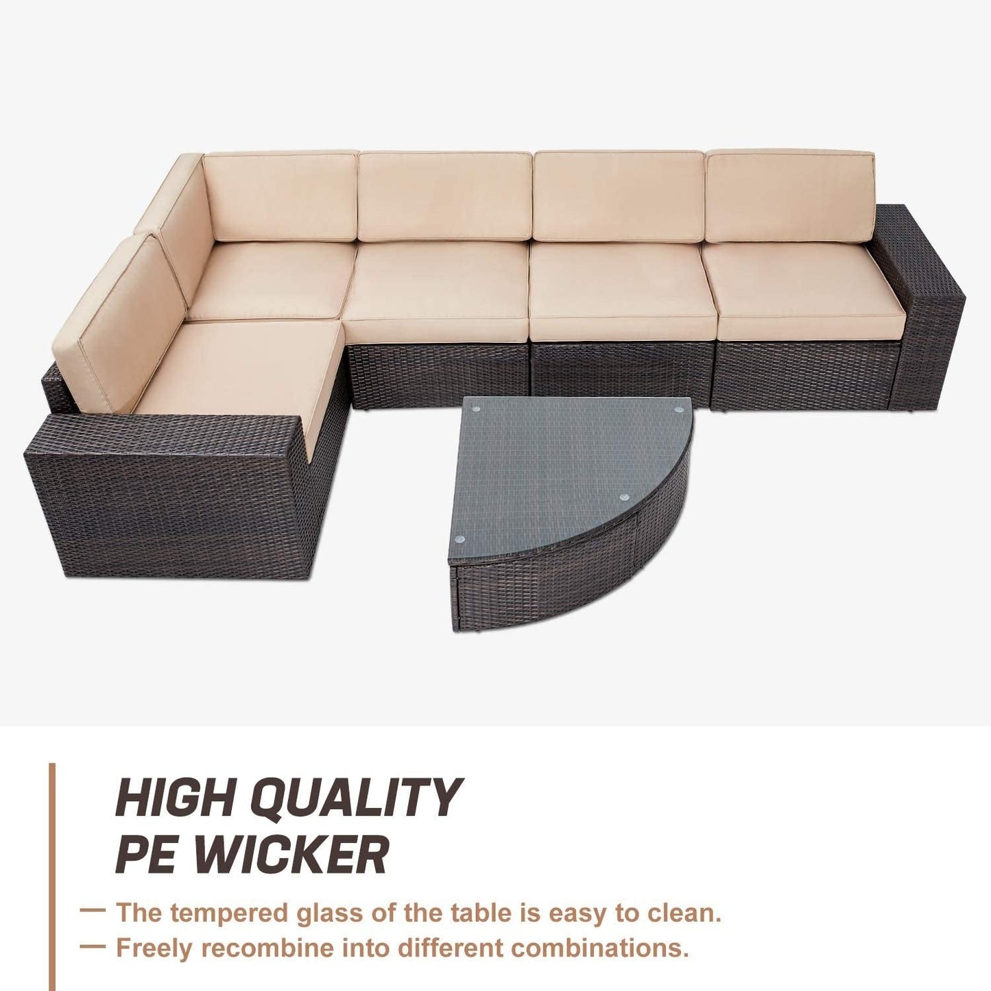 Set di divani componibili in rattan marrone da 6 pezzi Suncrown per esterni con tavolo