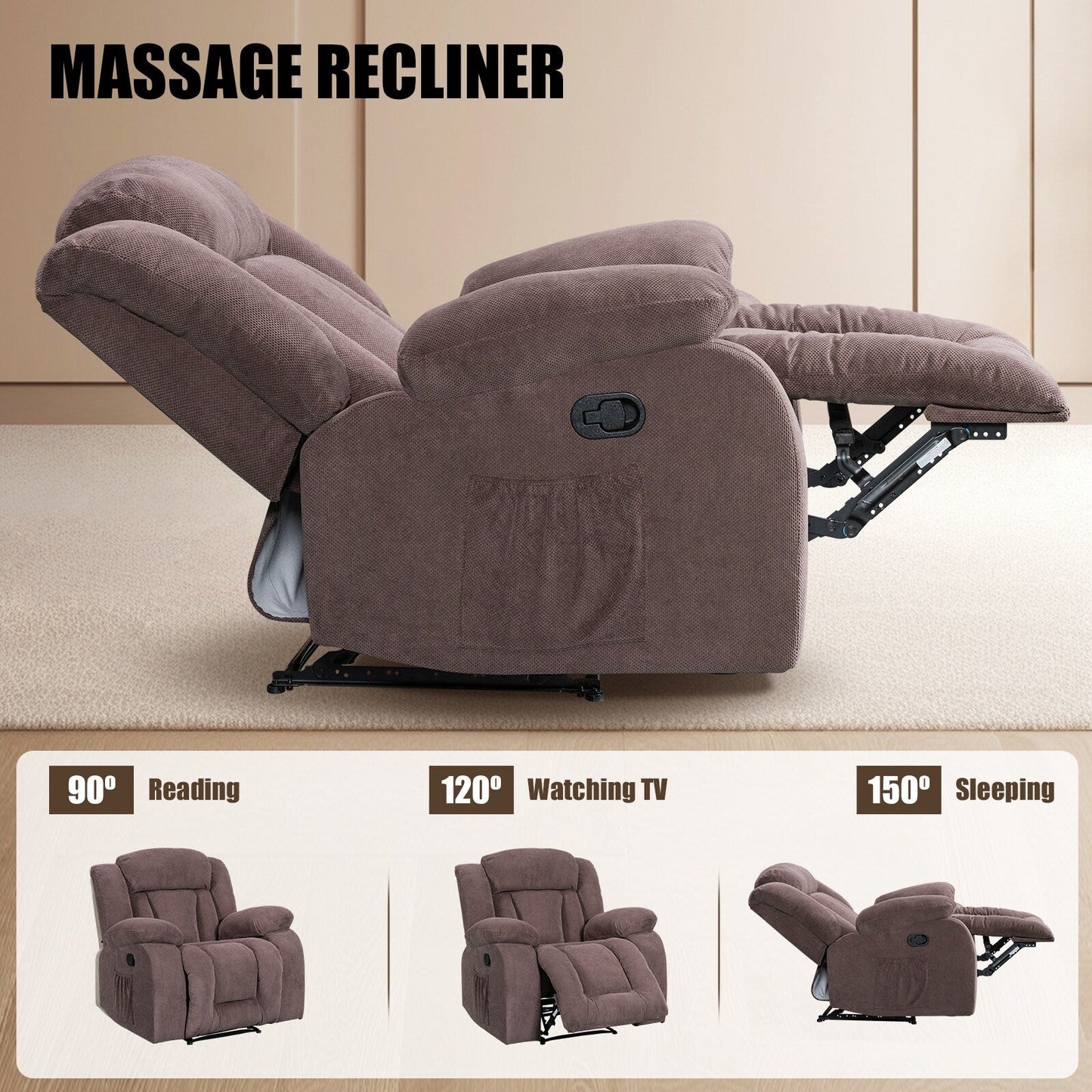 Poltrona reclinabile riscaldabile e massaggiante di dimensioni standard super confortevole
