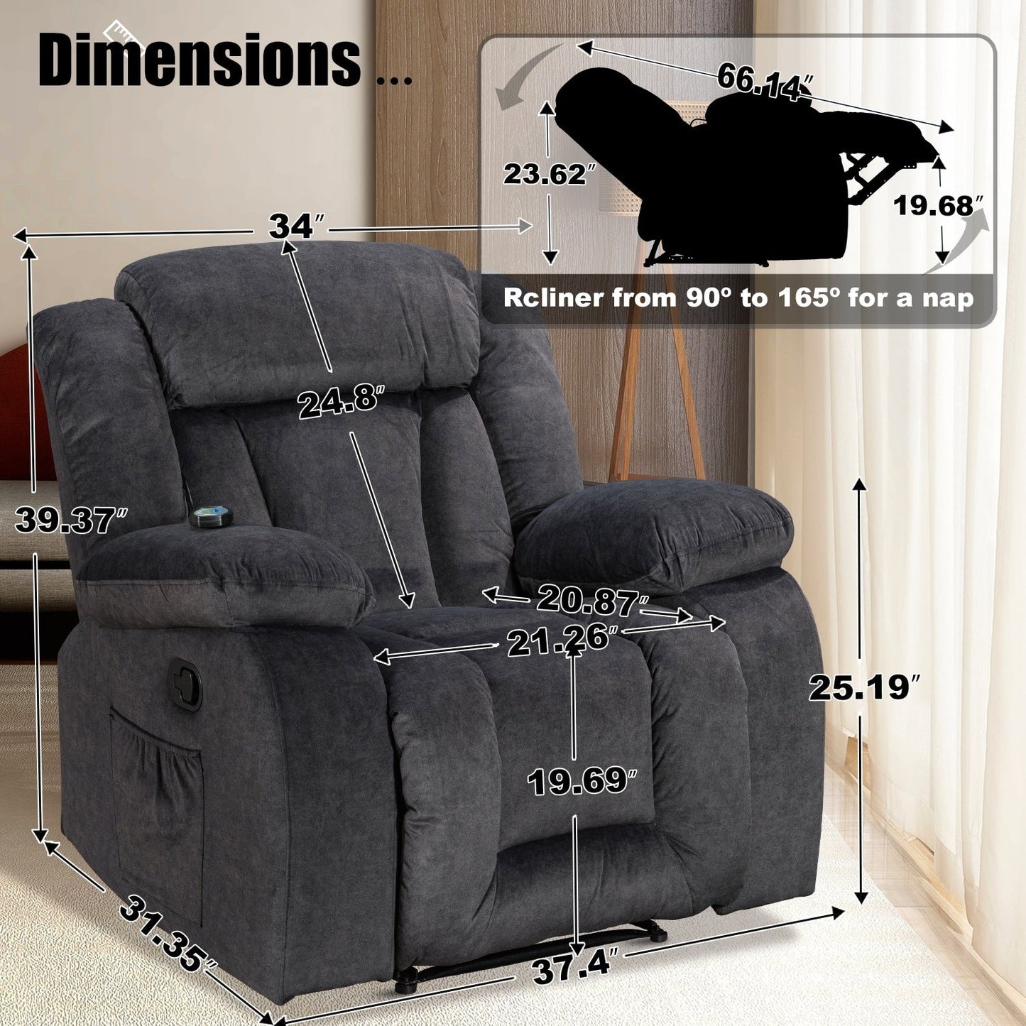 Poltrona reclinabile riscaldabile e massaggiante di dimensioni standard super confortevole