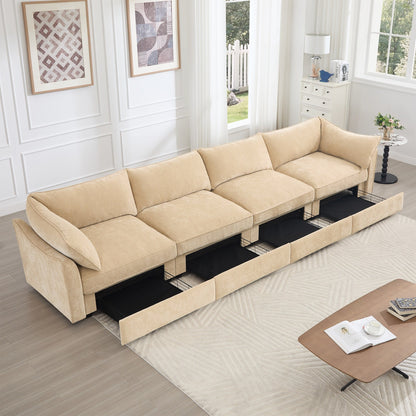 Divano a 4 posti super grande, largo e profondo, con cassetto estraibile sotto ogni seduta