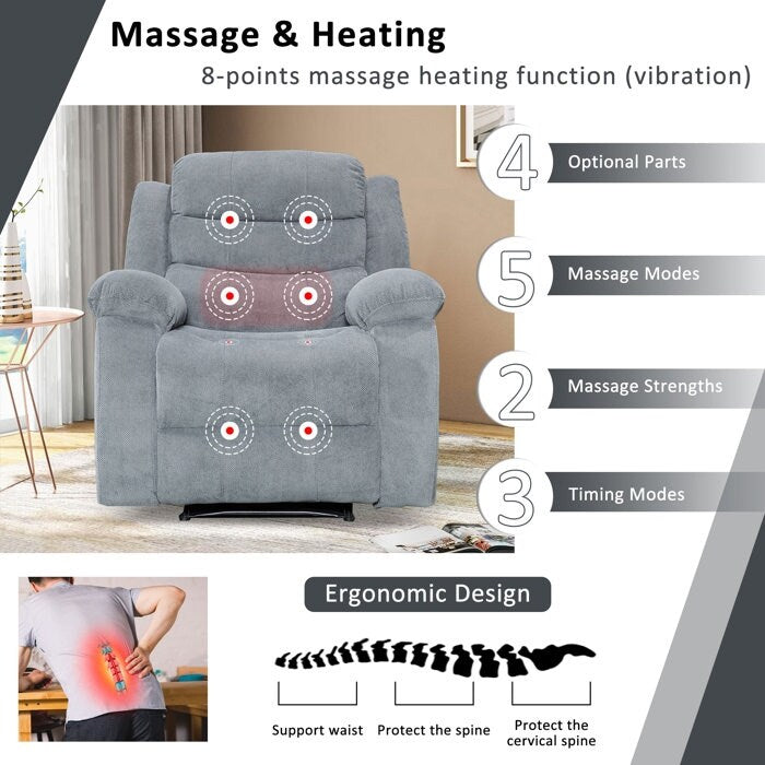 Poltrona reclinabile manuale super morbida, riscaldata e massaggiante