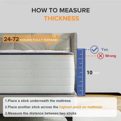 Materasso in memory foam ibrido SweDrea da 10 pollici, rinfrescante e morbido, in scatola con CertiPUR-US, SGS e OEKO-TEX