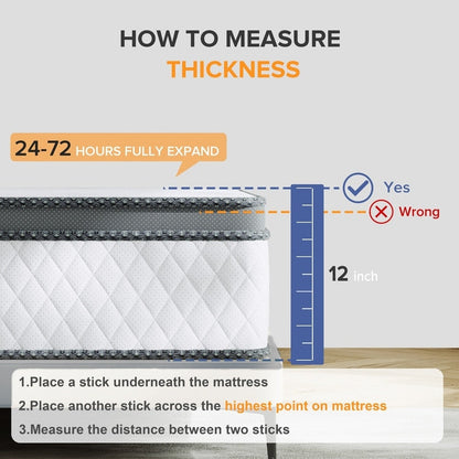 Materasso in memory foam ibrido SweDrea 12 - Sensazione media, carbone di bambù, certificato CertiPUR-US e OEKO-TEX