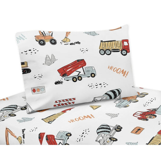 Sweet Jojo Designs Construction Truck Collection - Set di lenzuola doppie da 3 pezzi - Grigio, Giallo, Arancione, Rosso e Blu