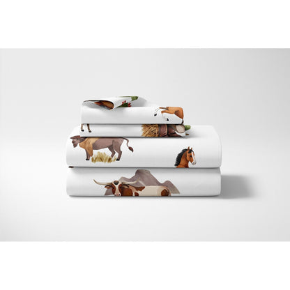 Sweet Jojo Designs Western Cowboy Boy Set di lenzuola per letto matrimoniale da 4 pezzi con motivo Wild West Southern Charm Country South Horse Steer Cow Farm Animal