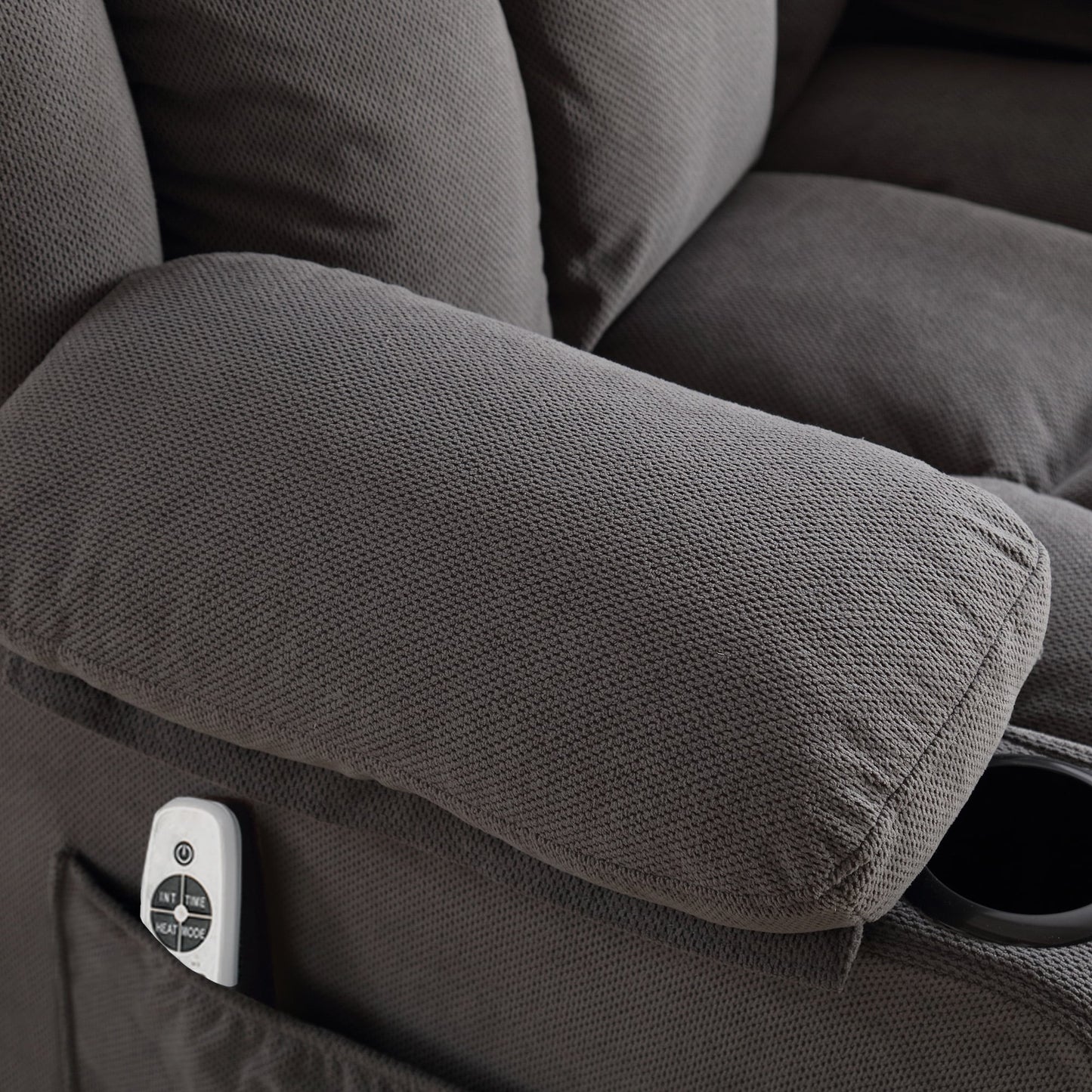 Divano reclinabile oscillante con massaggio riscaldato, con USB e 2 portabicchieri nelle tasche laterali