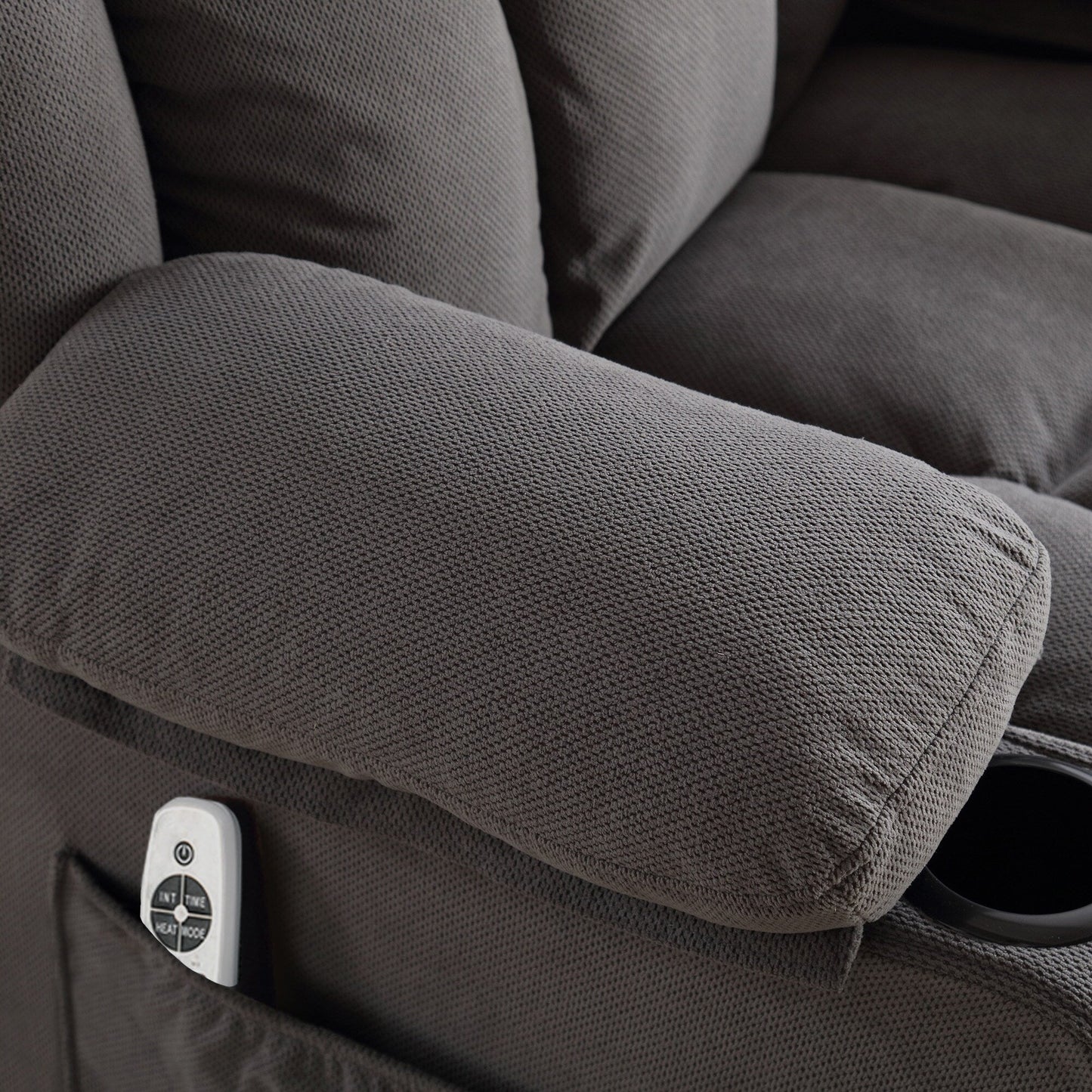 Divano reclinabile oscillante con massaggio riscaldato, con USB e 2 portabicchieri nelle tasche laterali