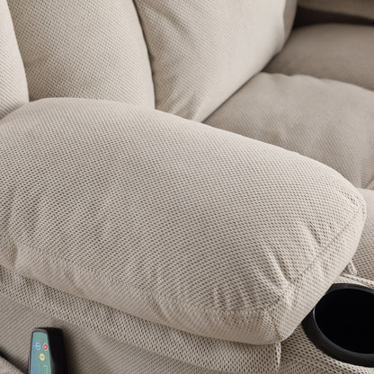 Divano reclinabile basculante con massaggio riscaldato, con USB e 2 portabicchieri nelle tasche laterali, Pacchetto A+B (BEIGE)