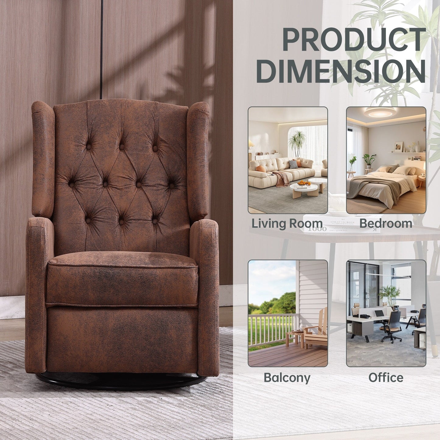 Poltrona reclinabile girevole a dondolo con rotazione a 360° e reclinazione regolabile