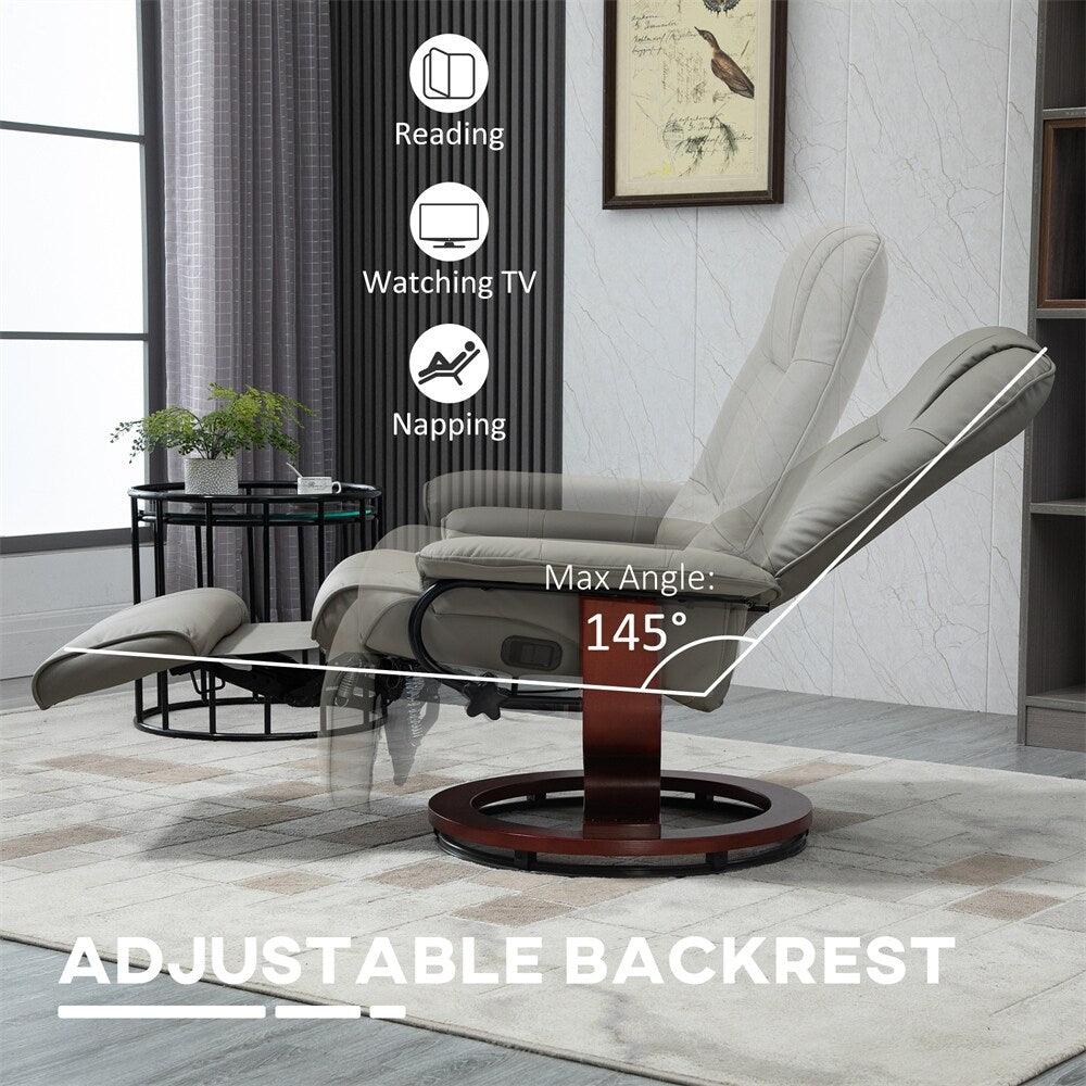 Poltrona reclinabile girevole manuale in pelle con braccioli e poggiapiedi estensibile