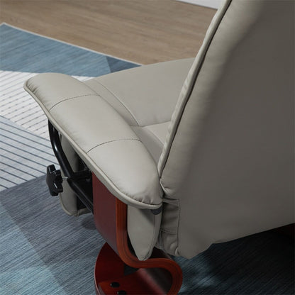 Poltrona reclinabile girevole manuale in pelle con braccioli e poggiapiedi estensibile