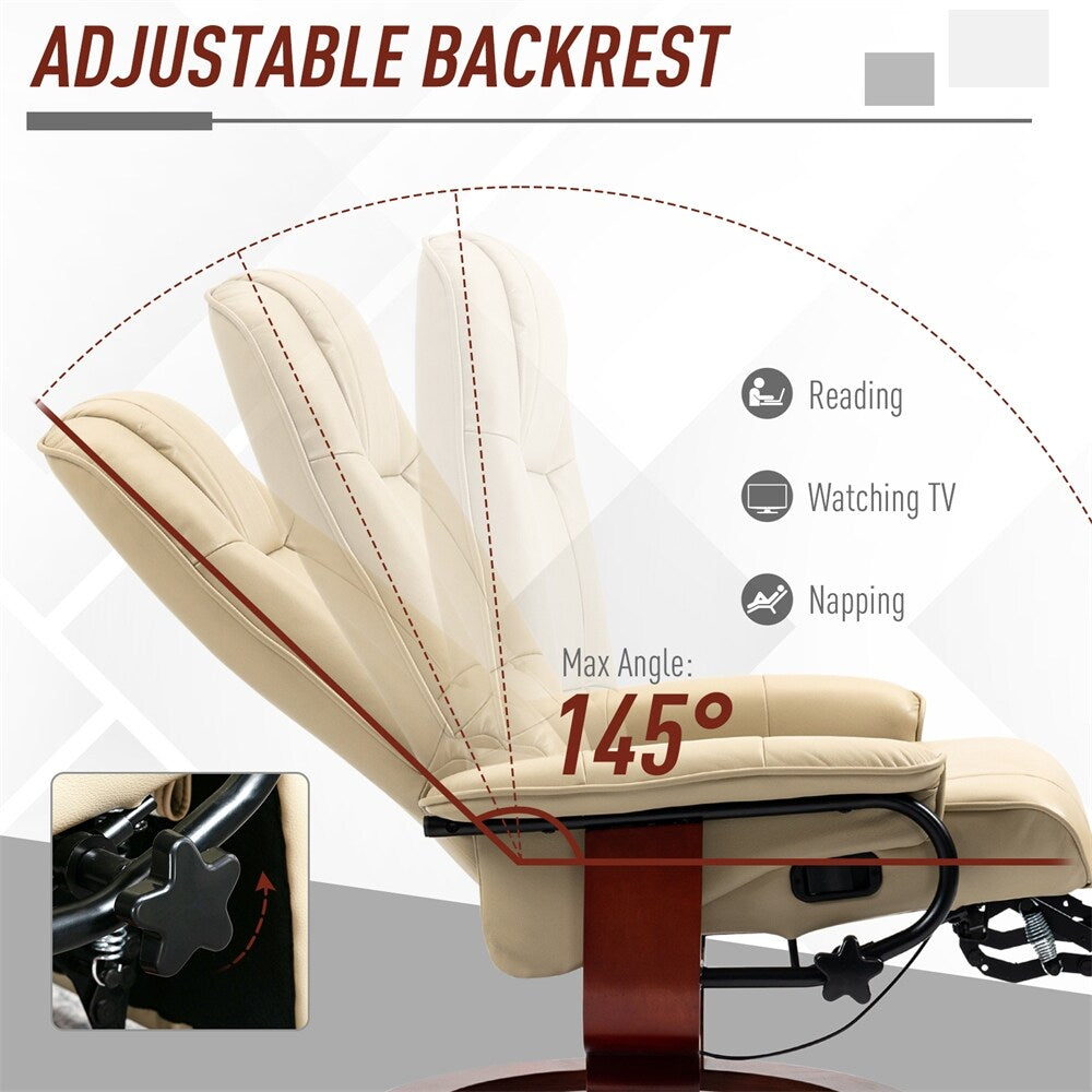 Poltrona reclinabile girevole manuale in pelle con braccioli e poggiapiedi estensibile