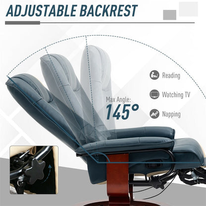 Poltrona reclinabile girevole manuale in pelle con braccioli e poggiapiedi estensibile