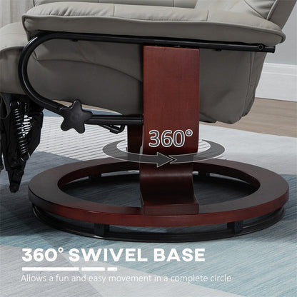 Poltrona reclinabile girevole manuale in pelle con braccioli e poggiapiedi estensibile