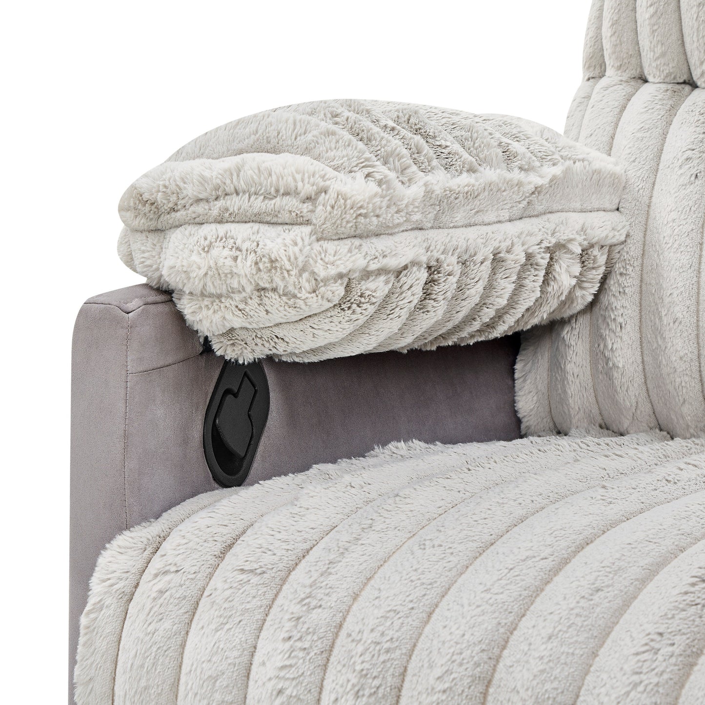 Poltrona reclinabile girevole con rotazione a 360° e reclinazione manuale - Ampia seduta in peluche, braccioli con cuscino, molle insacchettate/sinuose