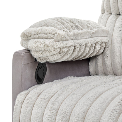 Poltrona reclinabile girevole con rotazione a 360° e reclinazione manuale - Ampia seduta in peluche, braccioli con cuscino, molle insacchettate/sinuose