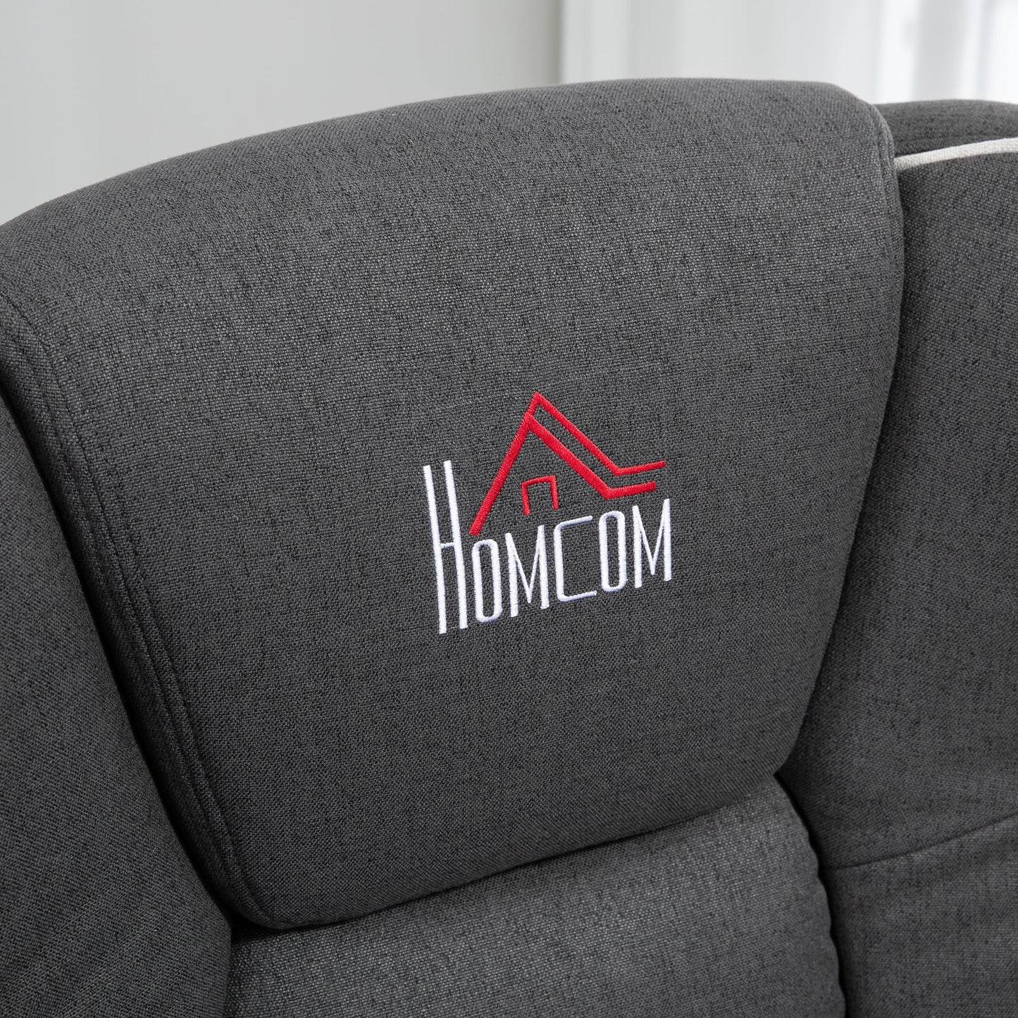 Poltrona reclinabile girevole con rivestimento in lino, poltrona lounge manuale con poggiapiedi e doppio portabicchieri per soggiorno