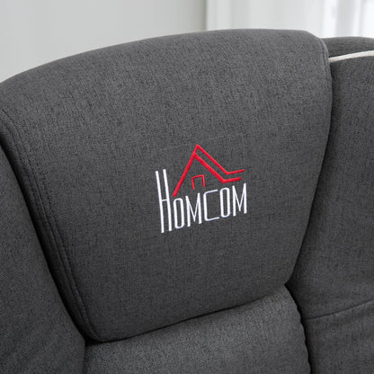 Poltrona reclinabile girevole con rivestimento in lino, poltrona lounge manuale con poggiapiedi e doppio portabicchieri per soggiorno