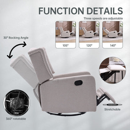 Poltrona reclinabile girevole con poggiapiedi, movimento scorrevole e design ergonomico