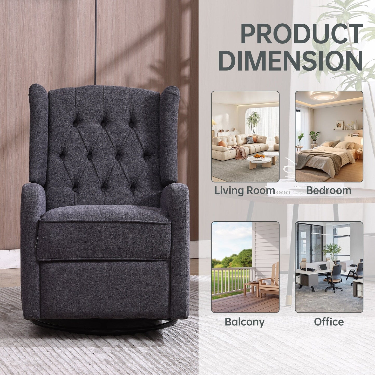 Poltrona reclinabile girevole con poggiapiedi, movimento scorrevole e design ergonomico